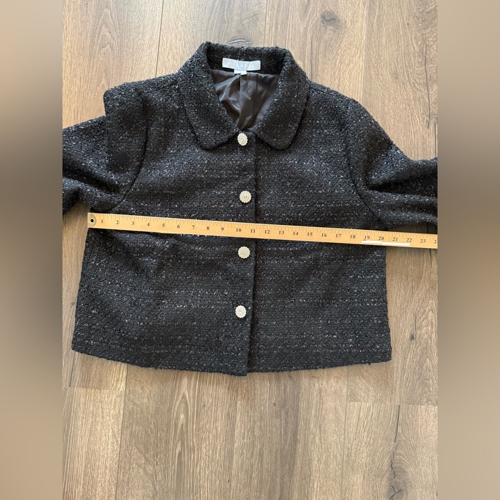Hill House Tweed Blazer Jacket Medium Black Cropped Button up Chic Classic - Picture 5 of 8
